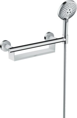 Hansgrohe Haltegriff Comfort weiss / chrom, mit Brausenhalter und Ablage, Farbe weiß Bild 2