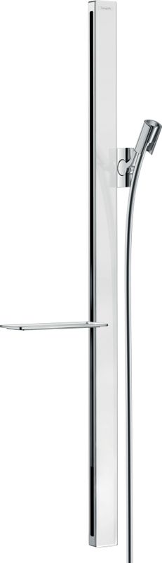 Hansgrohe Brausestange Unica'E 90, mit Glasablagen u.Brauseschlauch, weiss / chrom, 945 mm, Farbe weiß, chrom Bild 1