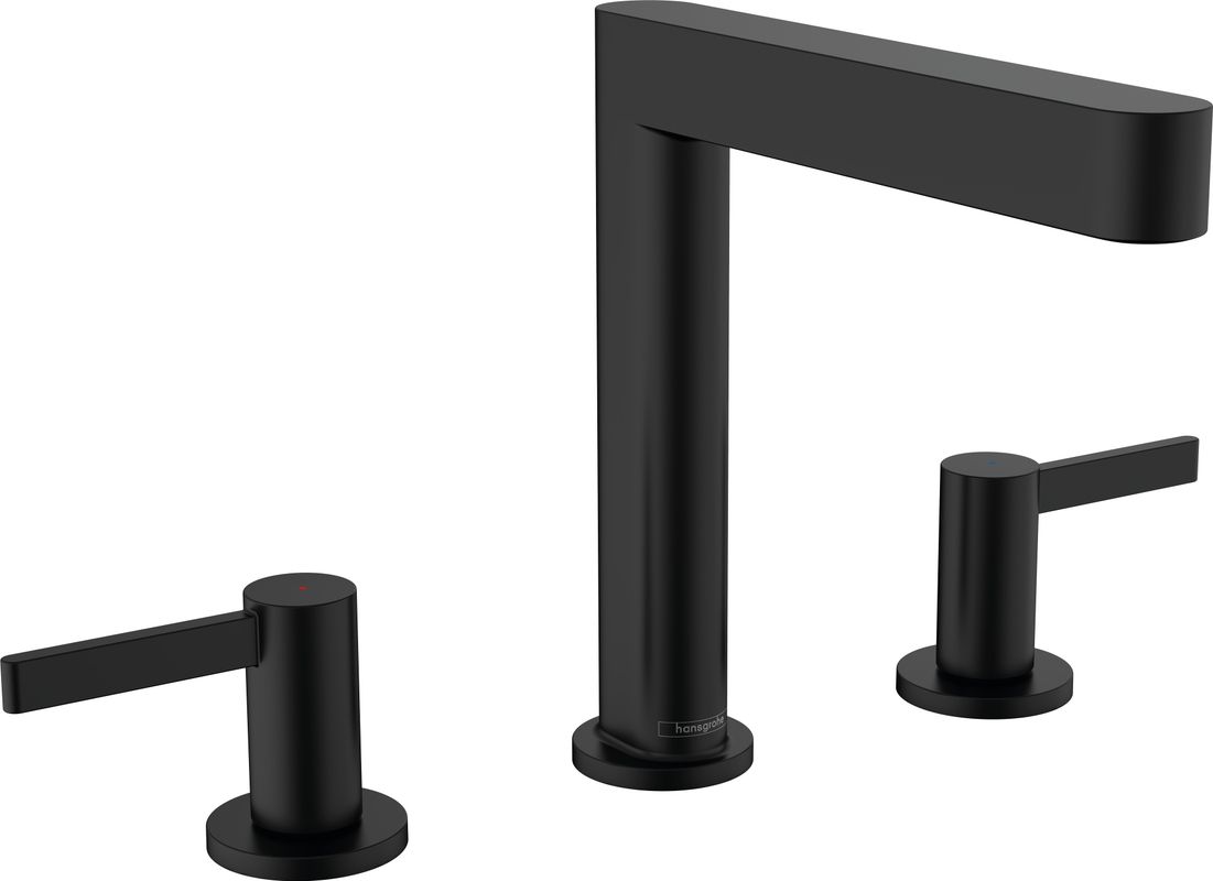 Hansgrohe 3-Loch Waschtischarmatur 160 Finoris, mit Push-Open Ablaufgarnitur matt, Farbe schwarz Bild 1