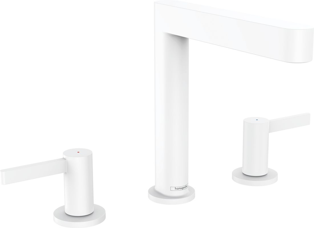Hansgrohe 3-Loch Waschtischarmatur 160 Finoris, mit Push-Open Ablaufgarnitur matt, Farbe weiß Bild 1