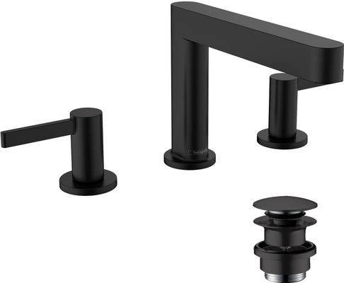 Hansgrohe 3-Loch Waschtischarmatur 110 Finoris, mit Push-Open Ablaufgarnitur matt, Farbe schwarz Bild 2