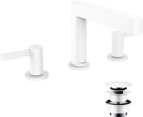 Hansgrohe 3-Loch Waschtischarmatur 110 Finoris, mit Push-Open Ablaufgarnitur matt, Farbe weiß Bild 2