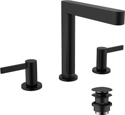 Hansgrohe 3-Loch Waschtischarmatur 160 Finoris, mit Push-Open Ablaufgarnitur matt, Farbe schwarz Bild 2