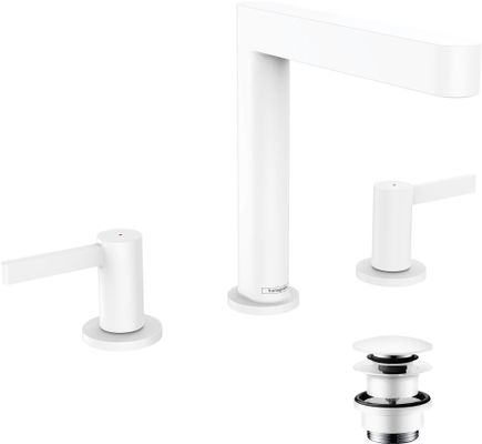 Hansgrohe 3-Loch Waschtischarmatur 160 Finoris, mit Push-Open Ablaufgarnitur matt, Farbe weiß Bild 2