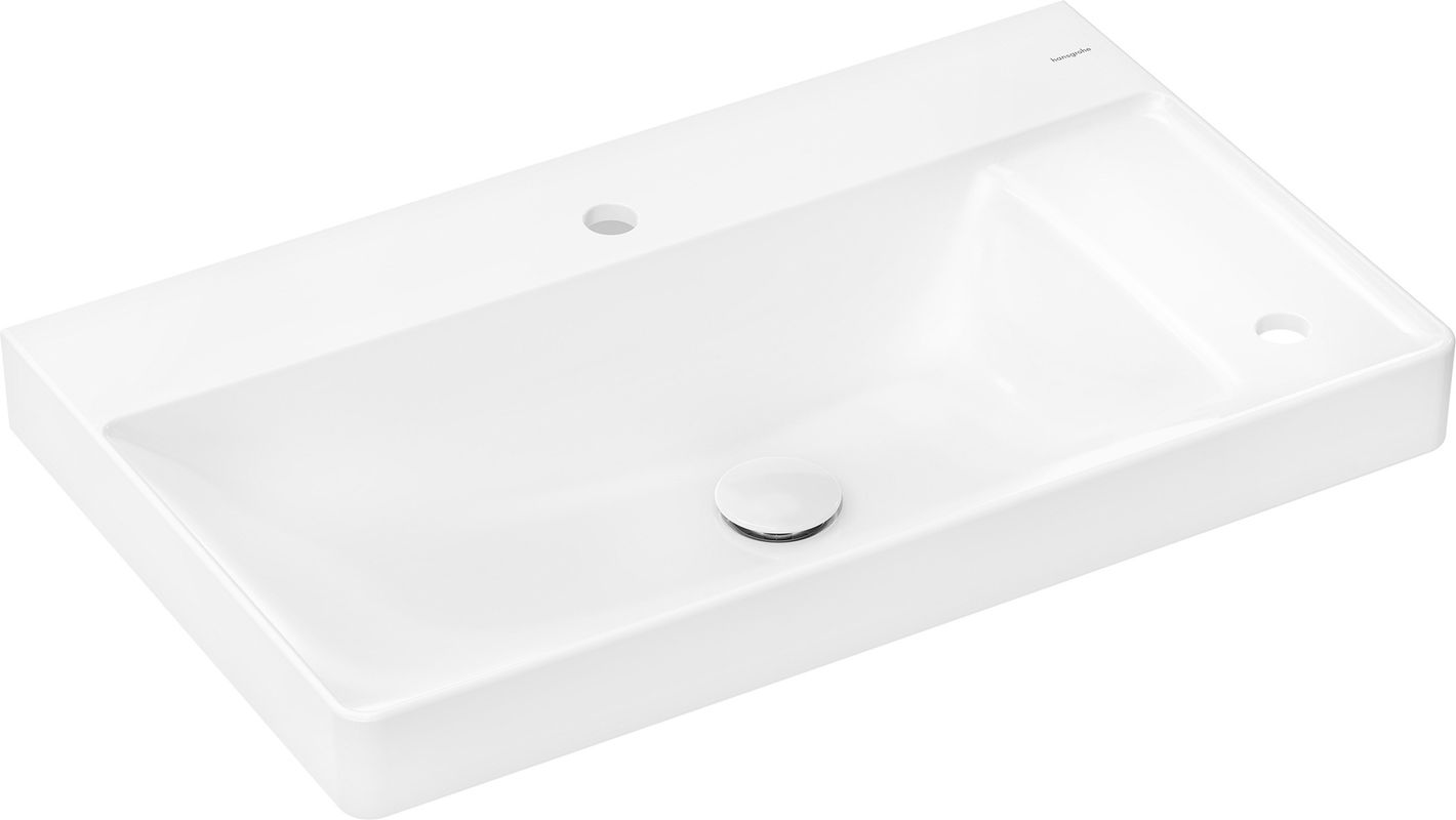 Hansgrohe Aufsatzwaschtisch ge Xelu Q 800 x 480 mm mit Abla.rech./2 Hahn.ohne Ül.SmartClean we, 130 x 480 mm, Farbe weiß Bild 1