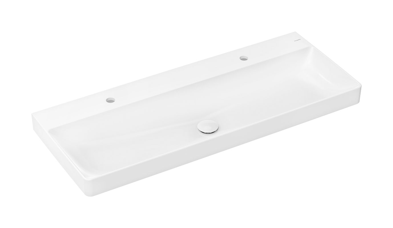 Hansgrohe Doppelwaschtisc.Xelu Q 1200 x 480 mm 2 Hahnlöcher ohne Überlauf SmartClean weiss, 130 x 480 mm, Farbe weiß Bild 1