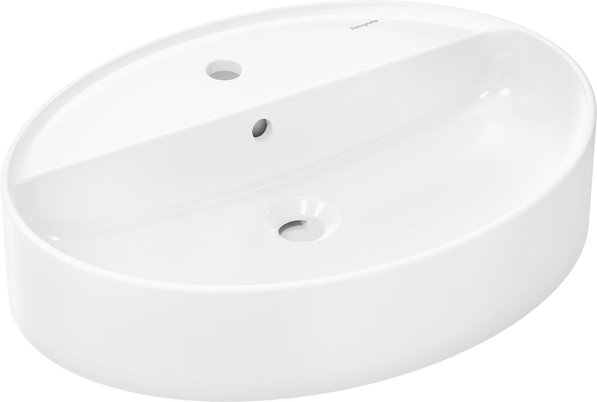 Hansgrohe Aufsatzwaschtisch Xuniva D 600 x 450 mm mit Hahnloch u.Überlauf SMC weiss, 145 x 450 mm, Farbe weiß Bild 1