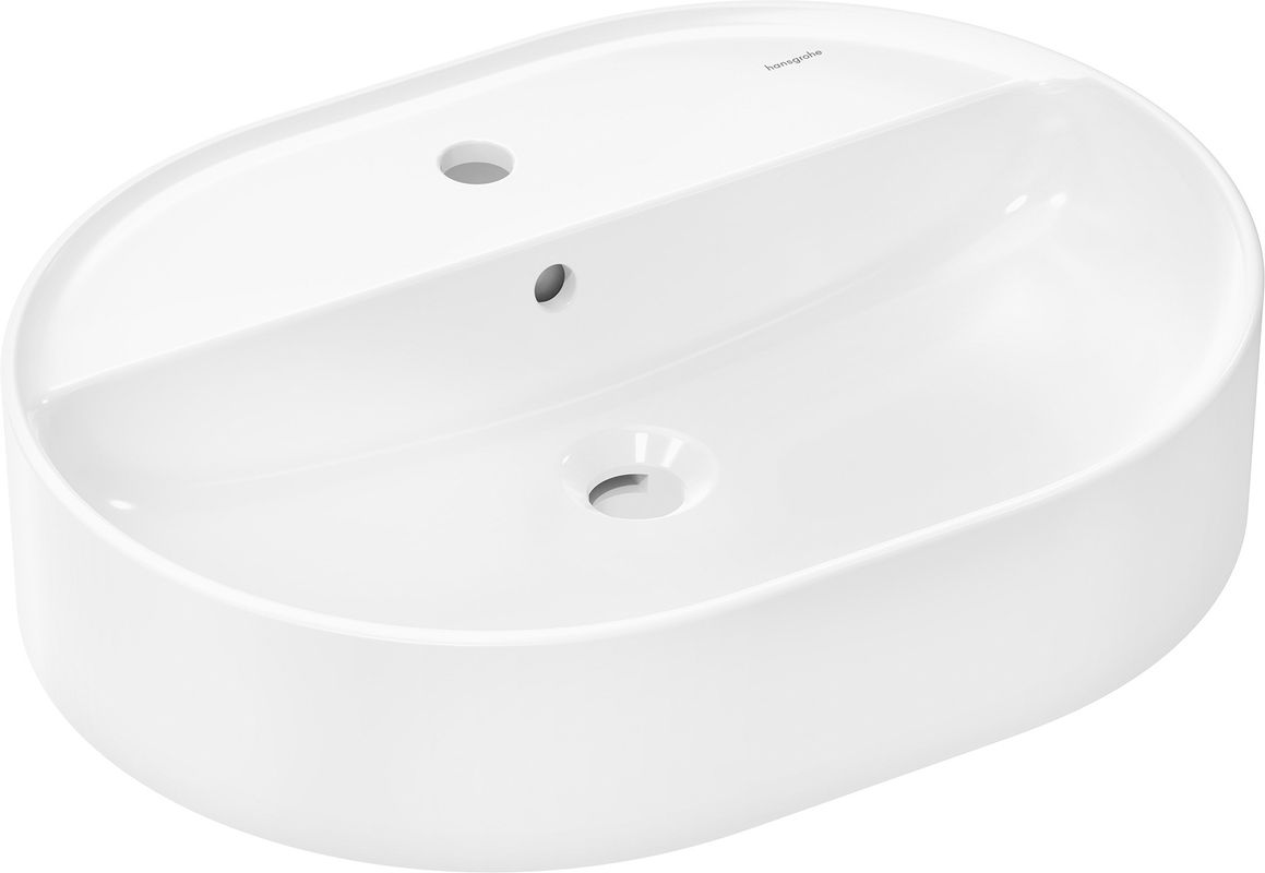 Hansgrohe Aufsatzwaschtisch Xuniva U 600 x 450 mm mit Hahnloch u.Überlauf SMC weiss, 145 x 450 mm, Farbe weiß Bild 1