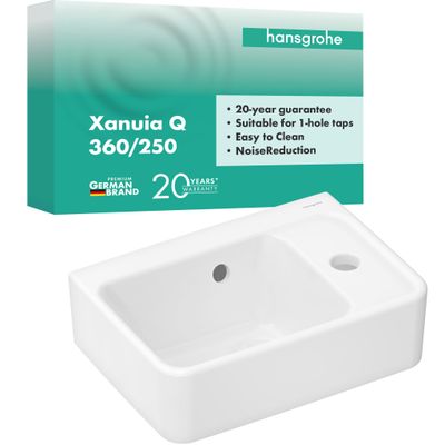 Hansgrohe Handwaschbecken Xanuia Q 360 x 250 mm, mit Hahnloch und Überlauf weiss, 150 x 250 mm, Farbe weiß Bild 2