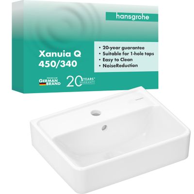 Hansgrohe Handwaschbecken Xanuia Q 450 x 340 mm, mit Hahnloch und Überlauf weiss, 170 x 340 mm, Farbe weiß Bild 2