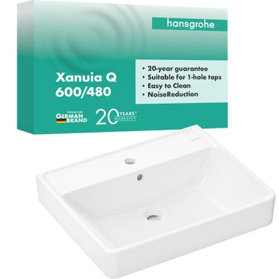 Hansgrohe Waschtisch Xanuia Q 600 x 480 mm, mit Hahnloch und Überlauf weiss, 170 x 480 mm, Farbe weiß Bild 2