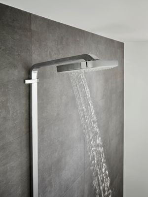 Hansgrohe Showerpipe Raindance Select E300 3jet, KB, HB u.Thermostat AP, weiss, 1218 x 718 x 466 x 386 mm, Farbe chrom Bild 4