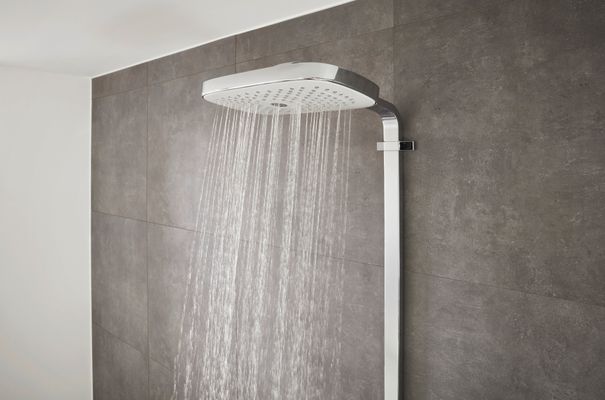 Hansgrohe Showerpipe Raindance Select E300 3jet, KB, HB u.Thermostat AP, weiss, 1218 x 718 x 466 x 386 mm, Farbe chrom Bild 6