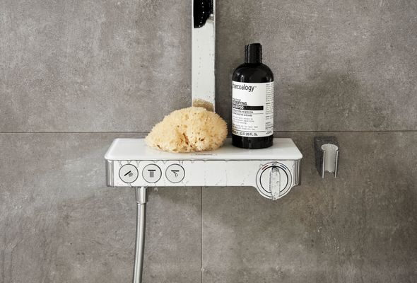 Hansgrohe Showerpipe Raindance Select E300 3jet, KB, HB u.Thermostat AP, weiss, 1218 x 718 x 466 x 386 mm, Farbe chrom Bild 20
