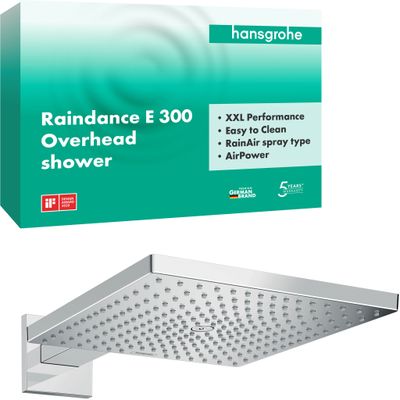 Hansgrohe Kopfbrause Raindance E 300 1jet, mit Brausearm 390 mm, 110 x 300 x 300 x 540 x 540 mm, Farbe chrom Bild 5
