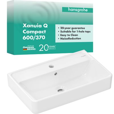 Hansgrohe Waschtisch Compact Xanuia Q 600 x 370 mm, mit Hahnloch und Überlauf weiss, 165 x 370 mm, Farbe weiß Bild 2