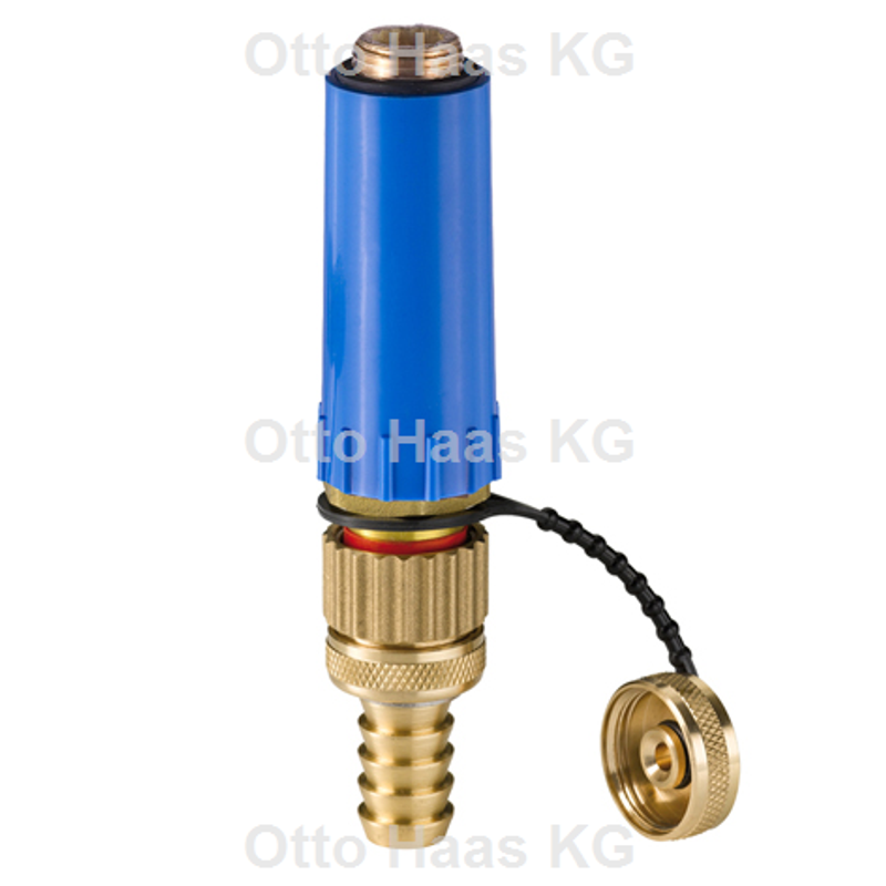 Otto Haas Baustopfen, mit Messing-Gewinde 1/2", mit Füll- und Entleerungsventil, 33 mm, Farbe blau Bild 1