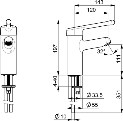Hansa HA EHM WT-Batt HANSAMEDIPRO 0162 CU-Rohr Bedienhebel lang Ausld. 120 mm chr, DN 15, Farbe chrom Bild 6