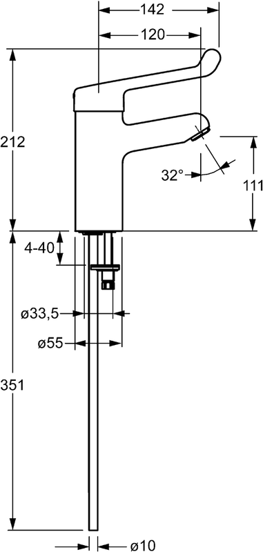 Hansa HA EHM WT-Batt HANSAMEDIPRO 0171 CU-Rohr Bedienhebel lang Ausld. 120 mm chr, DN 15, Farbe chrom Bild 1