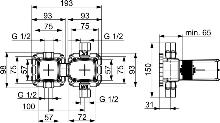 Hansa Matrix UP-Einbaukörper 1/2", für Thermostat-Batterie, 65 mm Bild 5