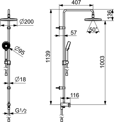 Hansa Duschsystem HANSABASICJET mit Handbrause 3-strahlig, Kopfbrause, rund, 407 mm, Farbe chrom Bild 4
