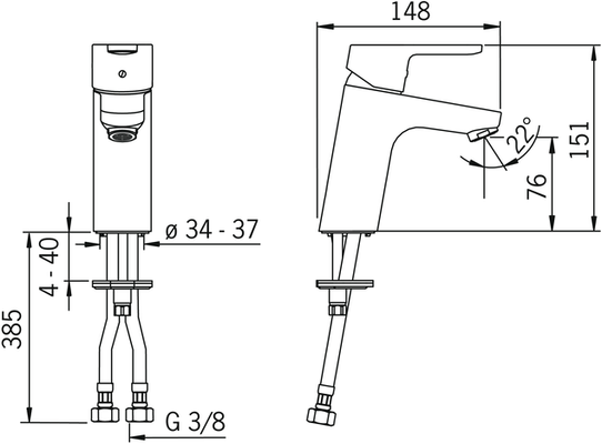 Hansa Primo XL Einhebel-Waschtischmischer ohne Ablaufgarnitur, Höhe: 151 mm, Ausladung 111 mm, 151 x 111 mm, Farbe chrom Bild 5