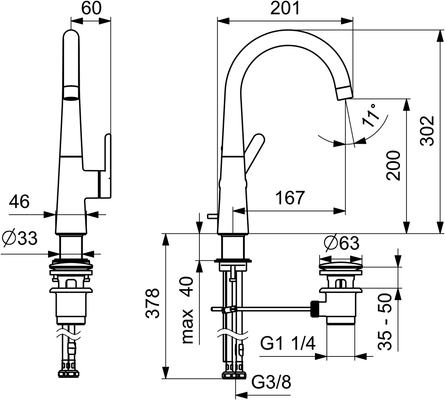 Hansa Designo Style Einhebel-WT-Mischer, Hebel seitl, mit Ablaufgarnitur, Ausladung 167 mm, 302 x 167 mm, Farbe chrom Bild 5