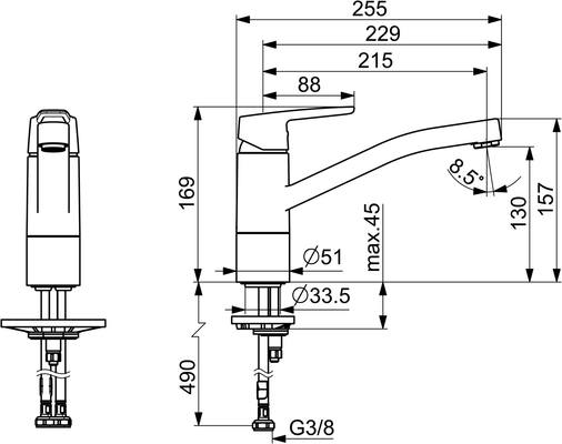 Hansa HA EHM Küchenarm. HANSAPOLO ECO 5148 Ausld. 215 mm chr 6 L / min, DN 15, Farbe chrom Bild 5