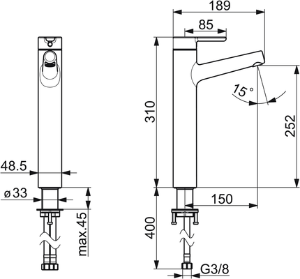 Hansa HA EHM WT-Batt. HANSADESIGNO Style 5169 Ausld. 150 mm chr, DN 15, Farbe chrom Bild 5
