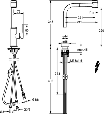 Hansa HA EHM Küchenarm, ND HANSARONDA 5523 CU-Rohr 2-strahlig Ausld. 221 mm chr, DN 15, Farbe chrom Bild 6