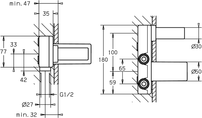 Hansa UP-Einbaukörper für 2 Loch- Waschtisch-Wandbatterie, DN 15 Bild 5