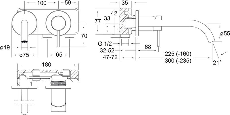 Hansa HA EHM FM-Set für WT-Batt. HANSAPUBLIC 5795 Ros. rund Ausld. 300 mm Matt, Farbe schwarz Bild 4