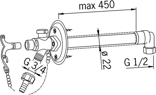 Hansa HA Gartenventil 6950 mit Sicherungseinr. chr, DN 15 Bild 5