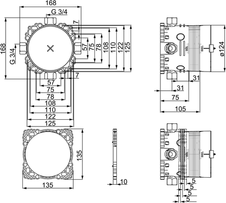 Hansa Unterputz-Grundeinheit Hansabluebox, mit Vorabsperrung, mit 3/4" Anschlüssen Bild 4