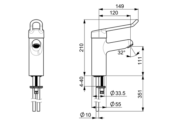 Hansa HA EHM WT-Batt. HANSAMEDIPRO 0162 CU-Rohr Bügelh. Bedienhebel lang Ausld. 120, Farbe chrom Bild 7