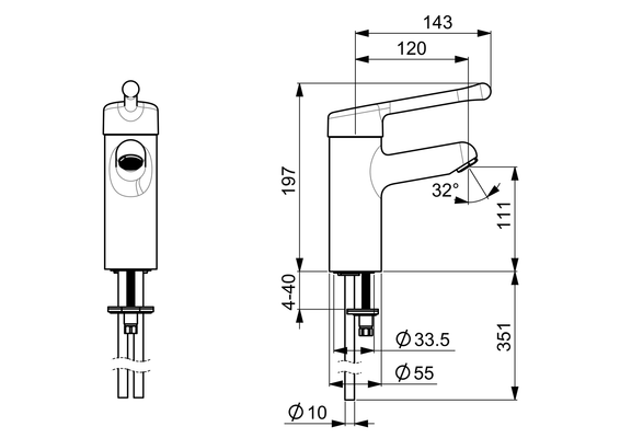 Hansa HA EHM WT-Batt HANSAMEDIPRO 0162 CU-Rohr Bedienhebel lang Ausld. 120 mm chr, DN 15, Farbe chrom Bild 7