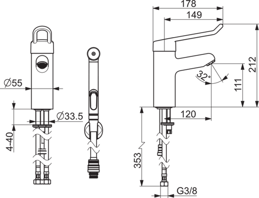 Hansa HA EHM WT-Batt. HANSAMEDIPRO 0166 Bügelh. lang 1-strahlig Ausld. 120 mm Bild 3