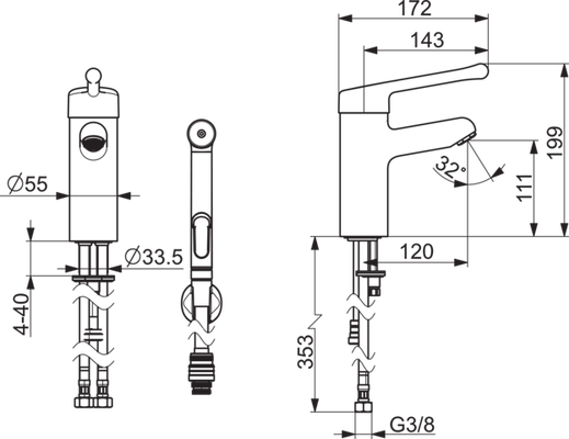 Hansa HA EHM WT-Batt. HANSAMEDIPRO 0166 Bedienhebel lang 1-strahlig Ausld. 120 mm Bild 3