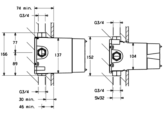 Hansa Unterputzteile Hansavario für Thermostat 3/4" ohne Hebelabsperrung, 74 mm Bild 7