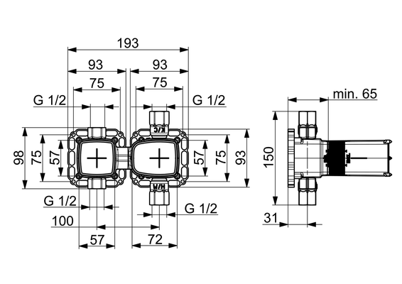 Hansa Matrix UP-Einbaukörper 1/2", für Thermostat-Batterie, 65 mm Bild 6