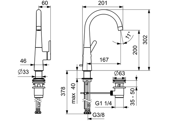 Hansa Designo Style Einhebel-WT-Mischer, Hebel seitl, mit Ablaufgarnitur, Ausladung 167 mm, 302 x 167 mm, Farbe chrom Bild 6