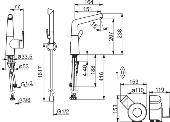 Hansa HA EHM WT-Batt. HANSADESIGNO Style 5107 3 V Ausld. 151 mm chr, DN 15 Bild 4