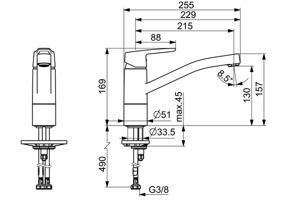 Hansa HA EHM Küchenarm. HANSAPOLO ECO 5148 Ausld. 215 mm chr 6 L / min Kaltstart, DN 15, Farbe chrom Bild 5