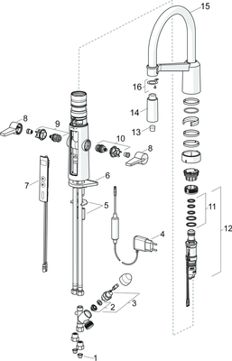 Hansa HA Küchenarm. mit Spülm.ventil HANSAFIT 6526 2-strahlig 230/5 V Ausld. 200 mm chr, Farbe chrom Bild 2
