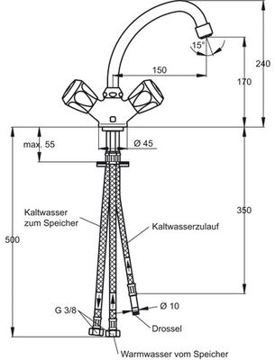 Ideal Standard TopSelect Niederdruck-Mischbatterie, mit flexiblen Schlaeuchen, DN 15 Bild 2