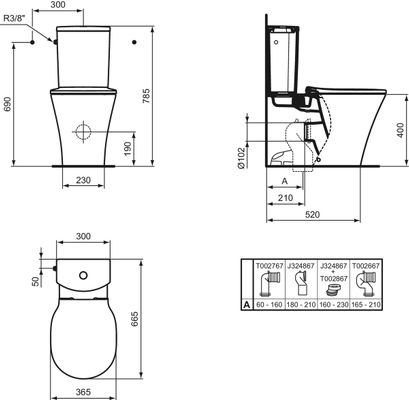 Ideal Standard ConnectAir Stand-Tiefspül-WC AquaBlade f WC-Kombi.Abgang waagerecht verd, 400 x 360 x 660 x 660 mm, Farbe weiß Bild 19