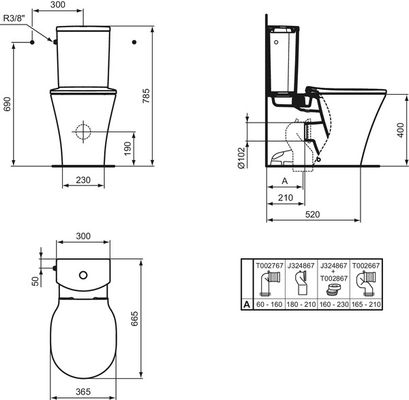 Ideal Standard ConnectAir Stand-Tiefspül-WC AquaBlade f WC-Kombi.Abgang waagerecht verd, 400 x 360 x 660 x 660 mm, Farbe weiß Bild 20