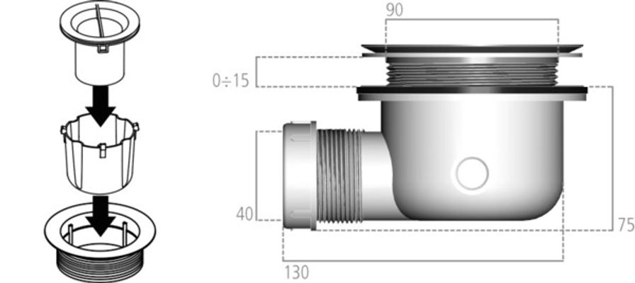Ideal Standard Ablaufgarnitur, für Ultra Flat S, ohne Deckel, 90 mm Bild 6