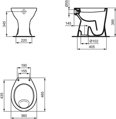 Ideal Standard IS Standflachspül-WC Eurovit, Abgang innen senkrecht, 395 x 360 x 465 x 390 mm, Farbe weiß Bild 3