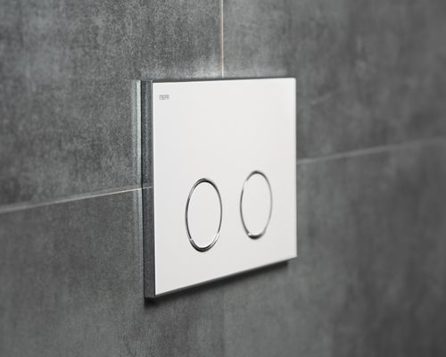 Pauli + Menden WC Betätigungsplatte MEPA Frame 2-M Laminam Weiss-Glanzchrom, 148 x 218 mm, Farbe weiß, chrom Bild 4